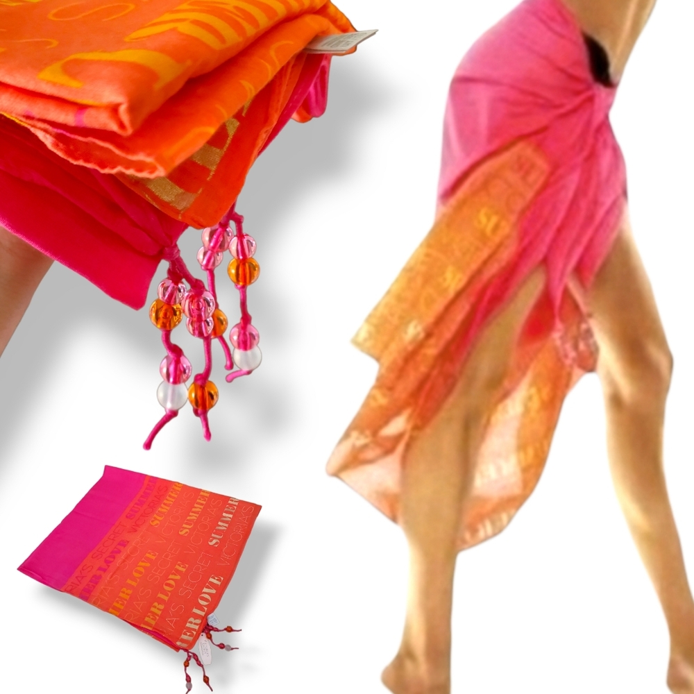 Vintage Victoria's Secret Y2K Neon Pink Orange Wrap Skirt Beach Coverup NWT